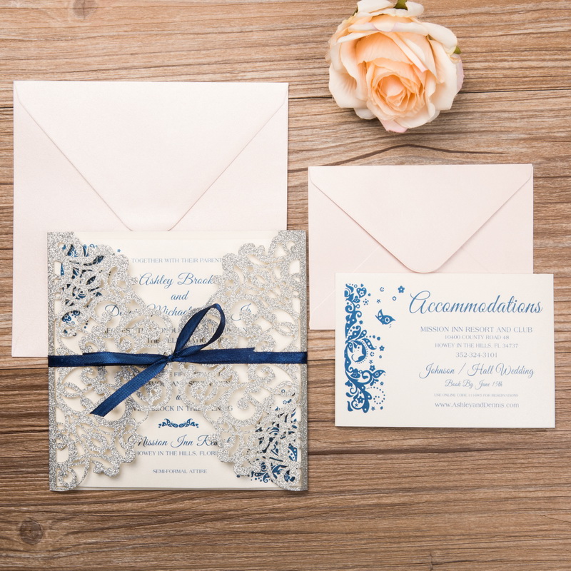 Glitter Papier Lasercut Einladungen Hochzeit WPL0135G - zum Schließen ins Bild klicken