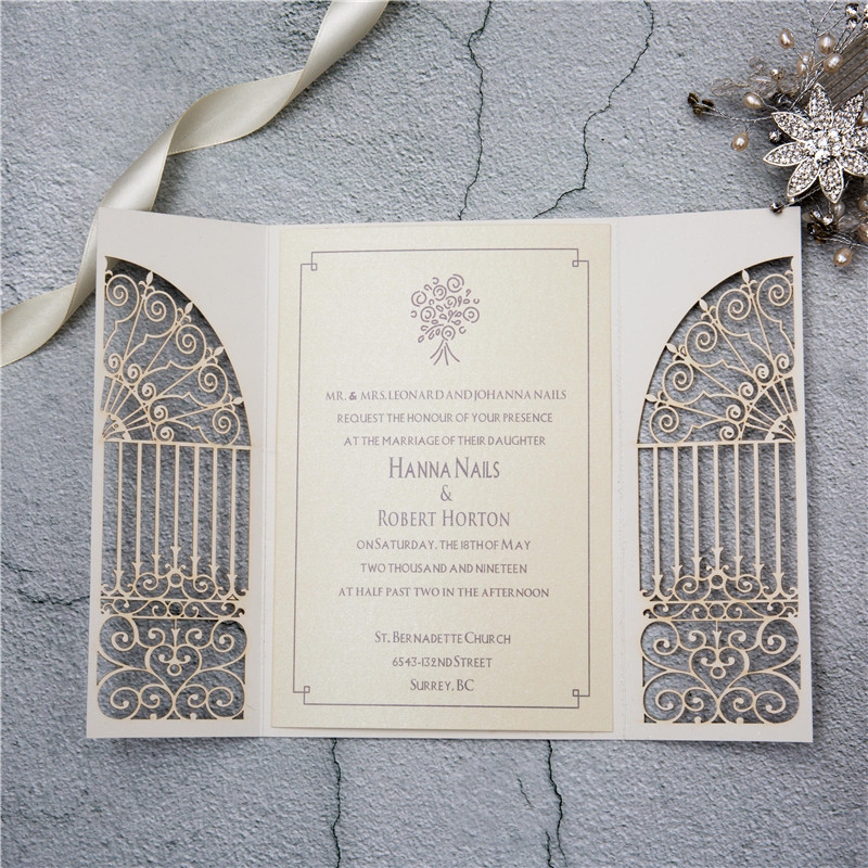 Glitter Papier Lasercut Einladungen Hochzeit WPL0139G - zum Schließen ins Bild klicken