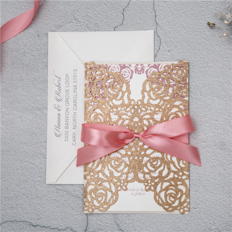 Glitter Papier Lasercut Einladungen Hochzeit WPL0140G