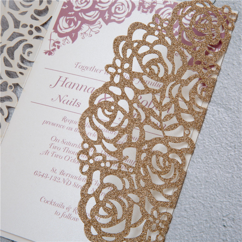 Glitter Papier Lasercut Einladungen Hochzeit WPL0140G - zum Schließen ins Bild klicken