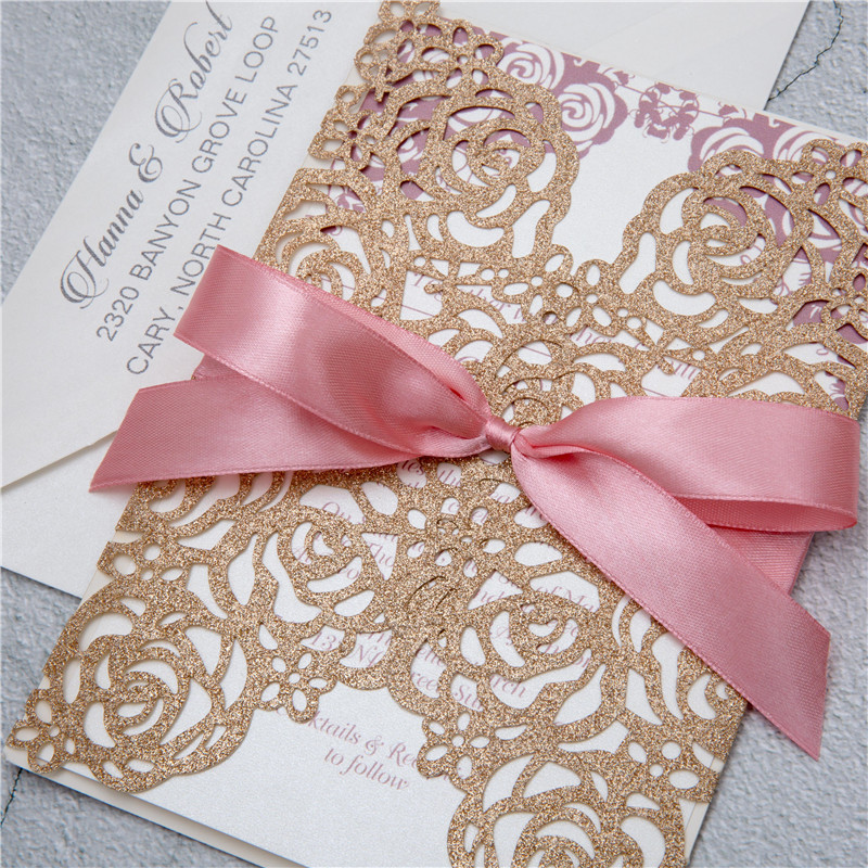 Glitter Papier Lasercut Einladungen Hochzeit WPL0140G - zum Schließen ins Bild klicken