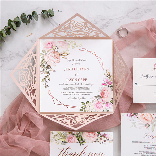 Klassische Rose Laserschnitt Hochzeitskarte WPL0152 - zum Schließen ins Bild klicken