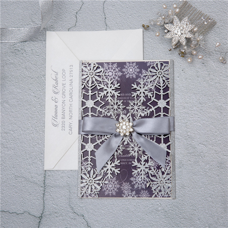 Glitter Papier Lasercut Hochzeitskarten Schneeflocke WPL0154G