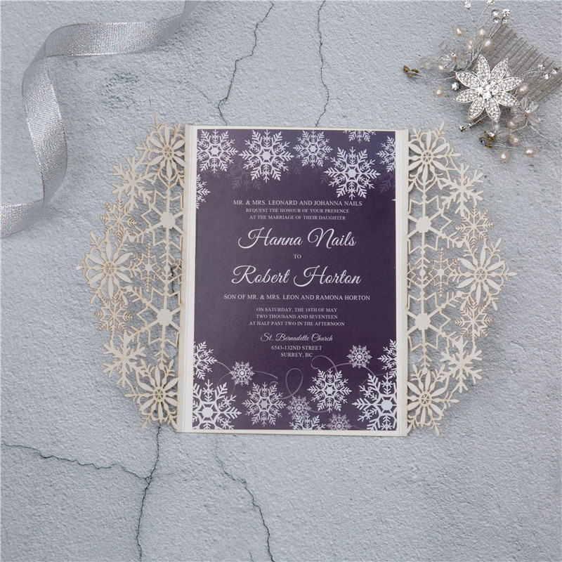 Glitter Papier Lasercut Hochzeitskarten Schneeflocke WPL0154G - zum Schließen ins Bild klicken