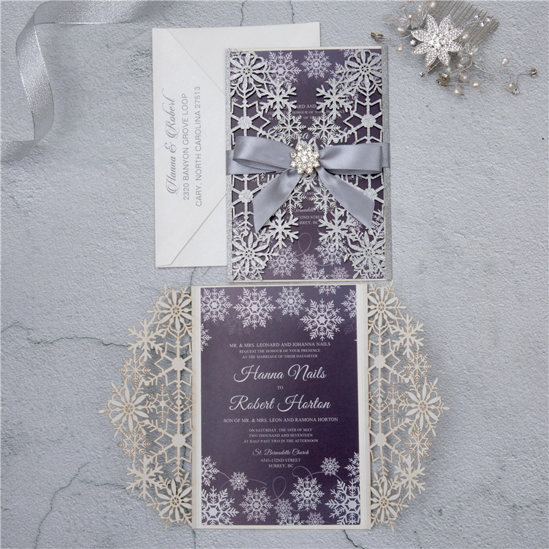 Glitter Papier Lasercut Hochzeitskarten Schneeflocke WPL0154G