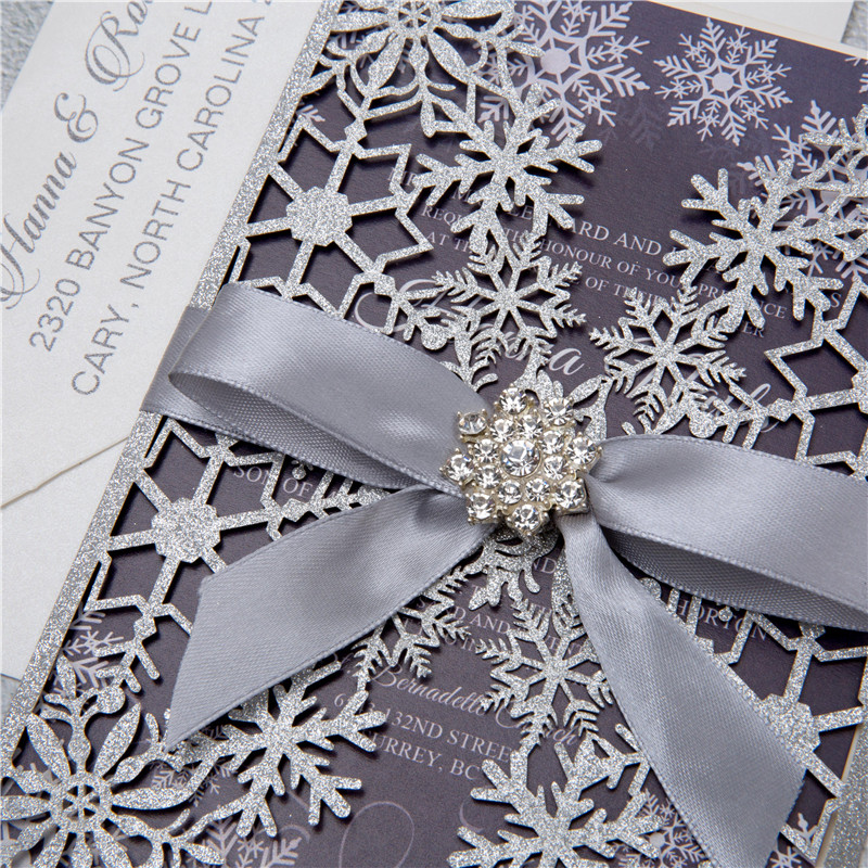 Glitter Papier Lasercut Hochzeitskarten Schneeflocke WPL0154G - zum Schließen ins Bild klicken