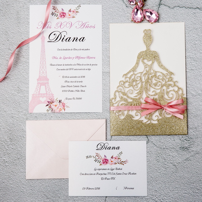 Glitter Papier Lasercut Einladungen Hochzeit WPL0161G - zum Schließen ins Bild klicken