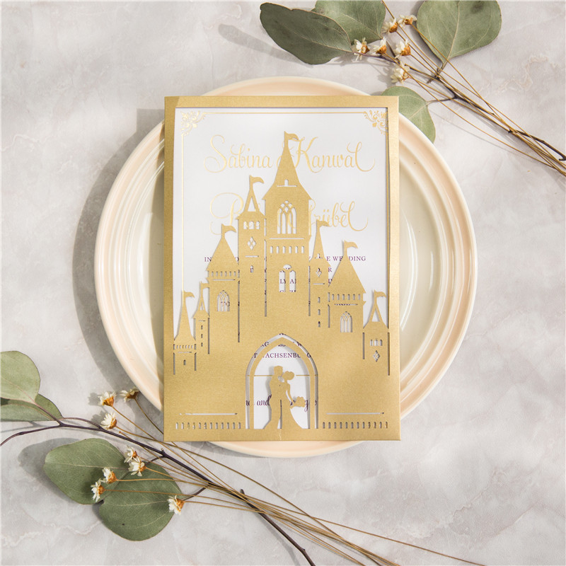 Lasercut Schloss Brautpaar Hochzeitskarten WPL0168 - zum Schließen ins Bild klicken