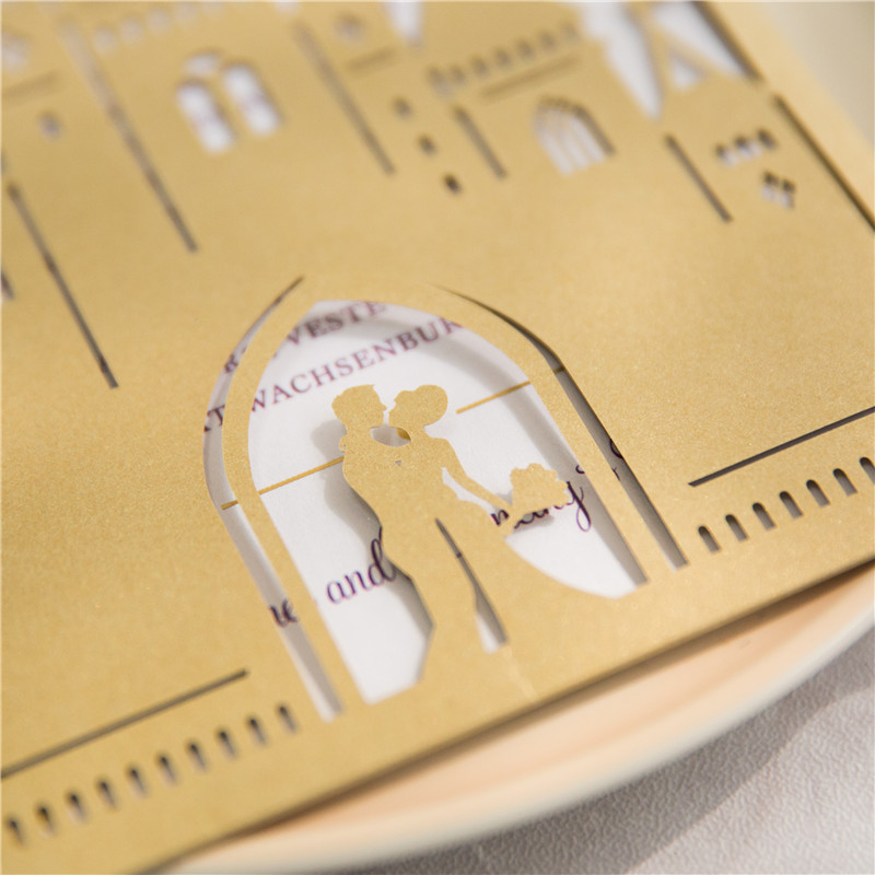 Lasercut Schloss Brautpaar Hochzeitskarten WPL0168 - zum Schließen ins Bild klicken