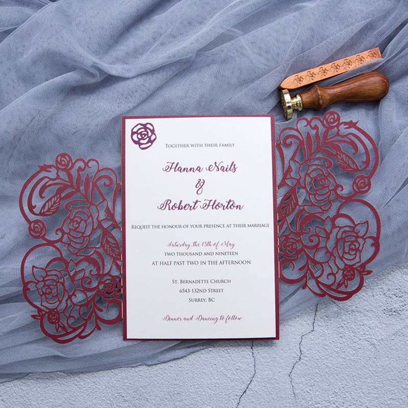 Lasercut Hochzeit Rose Einladungen WPL0177 - zum Schließen ins Bild klicken