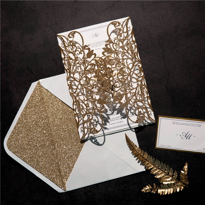 Glitter Papier Lasercut Einladungen Hochzeit WPL0179G - zum Schließen ins Bild klicken
