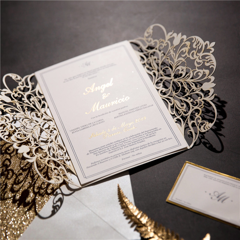 Glitter Papier Lasercut Einladungen Hochzeit WPL0179G