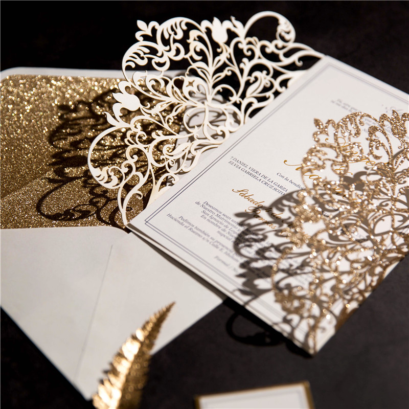 Glitter Papier Lasercut Einladungen Hochzeit WPL0179G - zum Schließen ins Bild klicken
