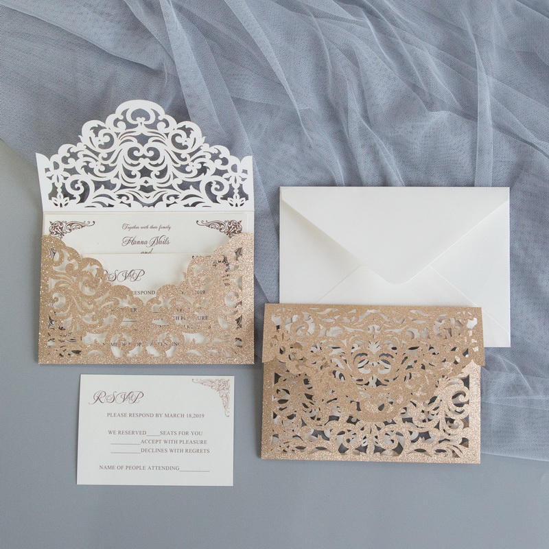 Glitter Papier Lasercut Einladungen Hochzeit WPL0189G - zum Schließen ins Bild klicken