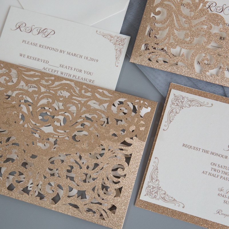Glitter Papier Lasercut Einladungen Hochzeit WPL0189G - zum Schließen ins Bild klicken