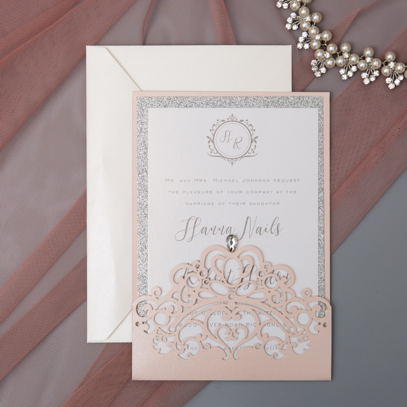 Lasercut Hochzeit Pocket Kristall Hochzeitskarten WPL0192 - zum Schließen ins Bild klicken