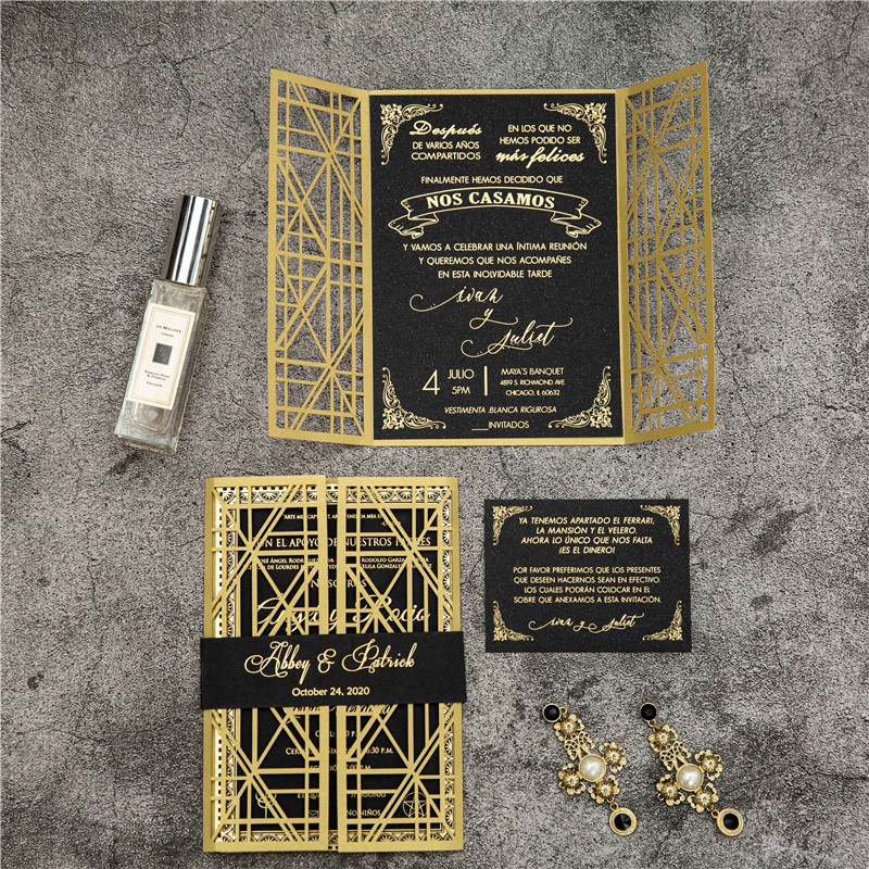 Moderne Metallic Gold Laserschnitt Einladungen zur Hochzeit WPL0194