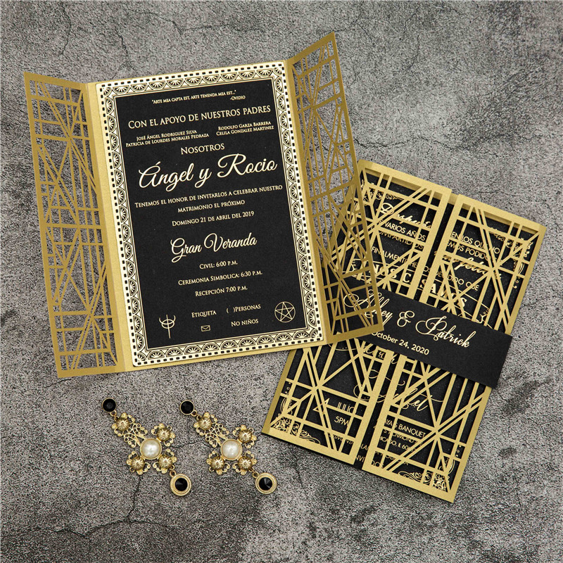 Moderne Metallic Gold Laserschnitt Einladungen zur Hochzeit WPL0194 - zum Schließen ins Bild klicken