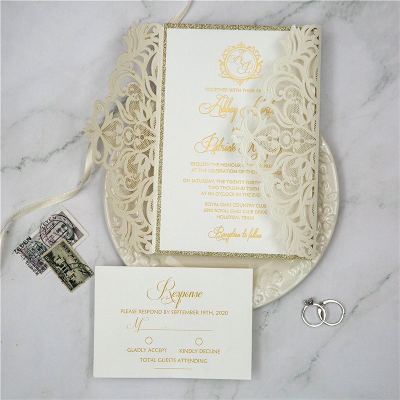 Elegante Ivory Laserschnitt Hochzeitseinladungen WPL0195 - zum Schließen ins Bild klicken