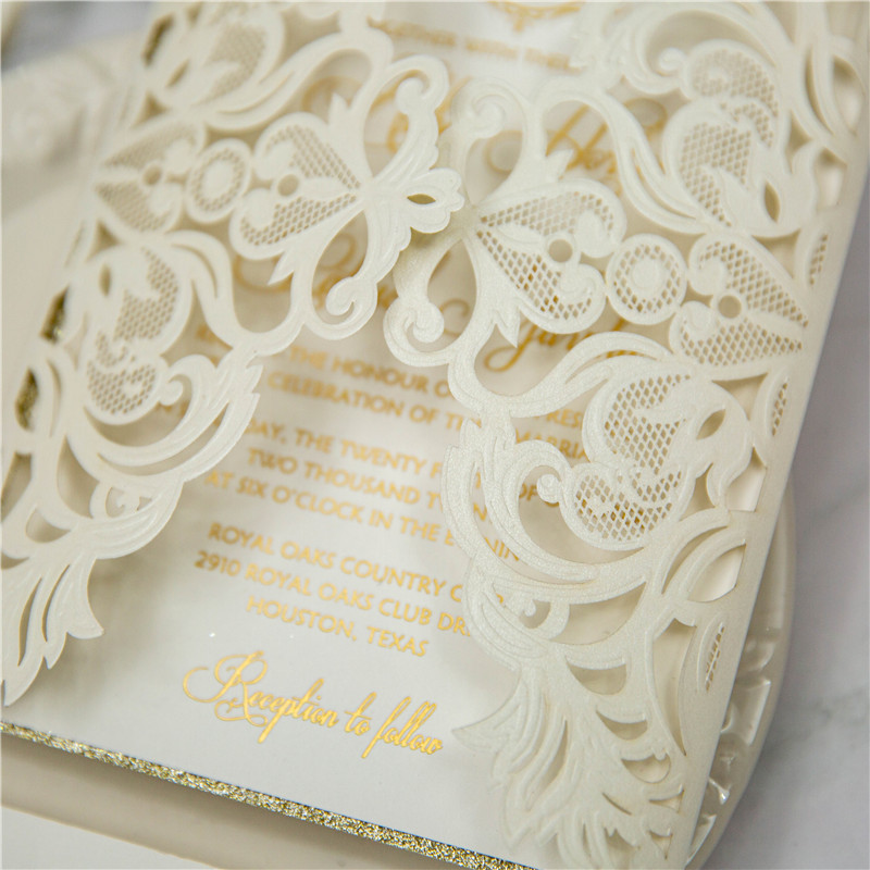 Elegante Ivory Laserschnitt Hochzeitseinladungen WPL0195 - zum Schließen ins Bild klicken