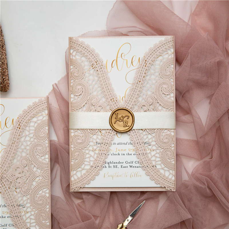 Romantiche Blush Laserschnitt Hochzeitseinladungen WPL0196 - zum Schließen ins Bild klicken