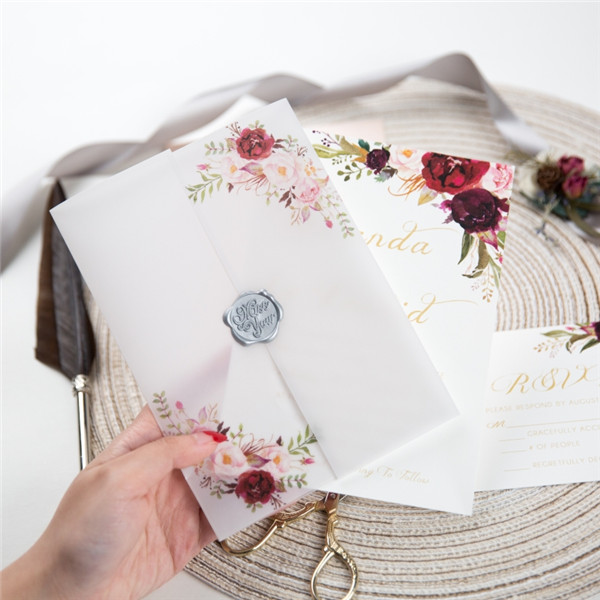 Blumen Transparentpapier Burgundy Einladungen zur Hochzeit WPV0001