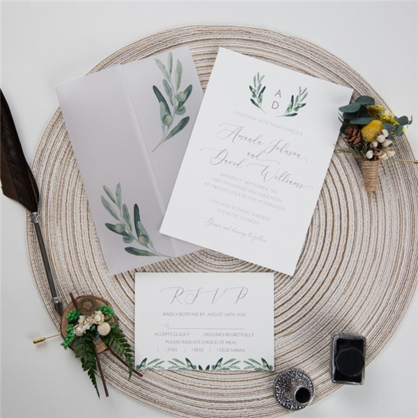 Oliven Blaetter Gruene Transparentpapier Hochzeitseinladungen WPV0002 - zum Schließen ins Bild klicken