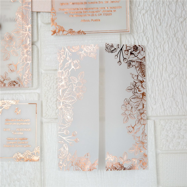 Rosegold Florale Foliendruck Transparente Hochzeitseinladungen WPV0003