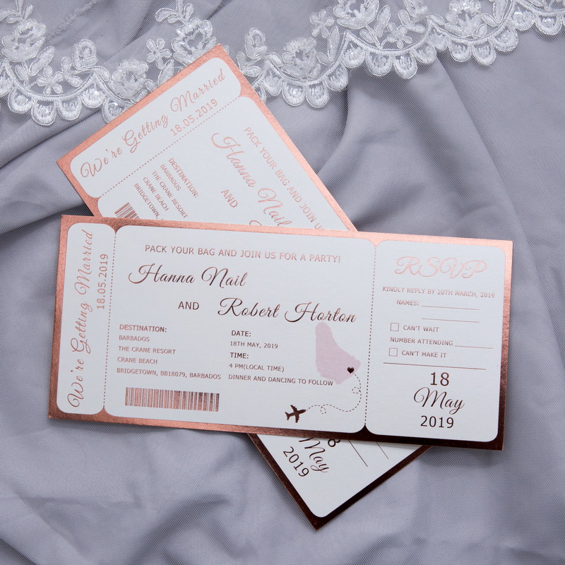 Flugticket Hochzeitskarten mit Foliendruck WTI0001 - zum Schließen ins Bild klicken