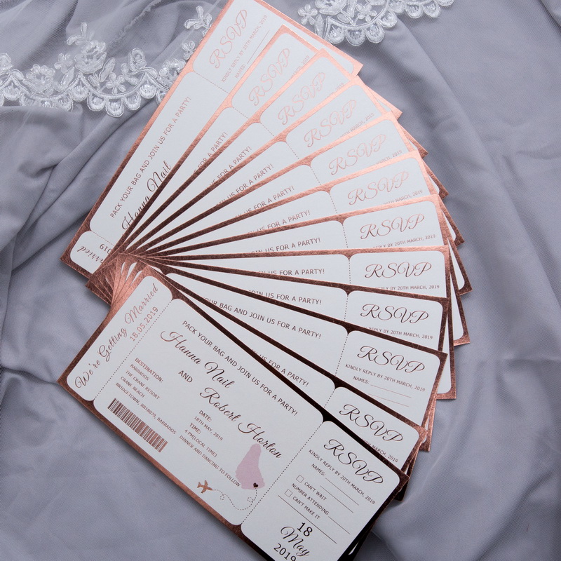 Flugticket Hochzeitskarten mit Foliendruck WTI0001 - zum Schließen ins Bild klicken