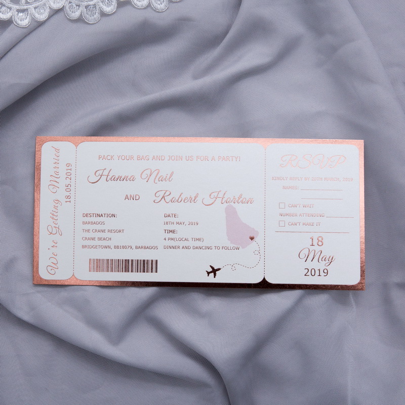 Flugticket Hochzeitskarten mit Foliendruck WTI0001
