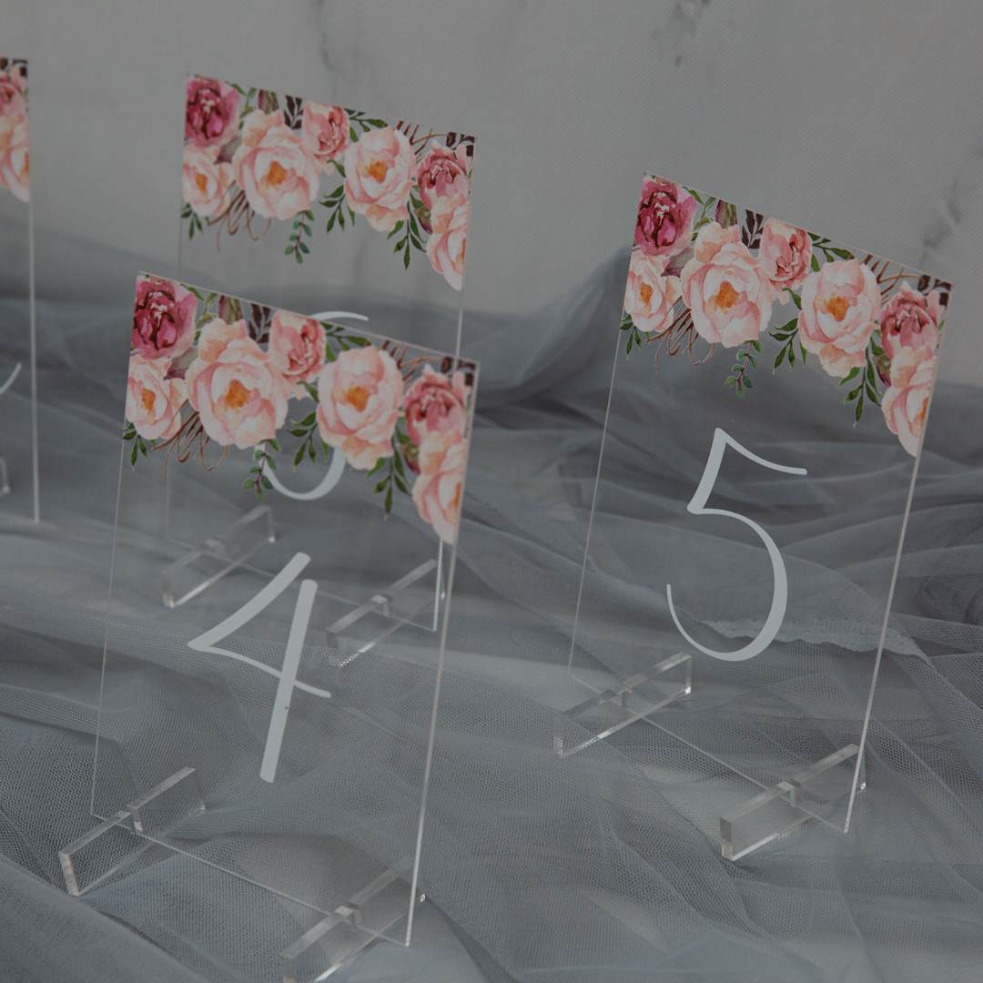 Acryl Tischkarten zur Hochzeit 2mm YKT002 - zum Schließen ins Bild klicken