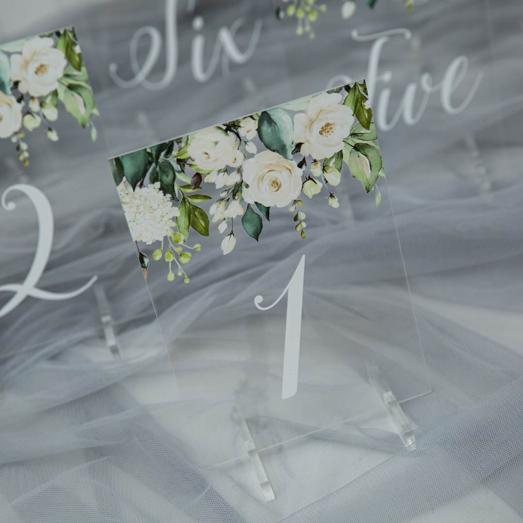 Acryl Tischkarten zur Hochzeit 2mm YKT006 - zum Schließen ins Bild klicken