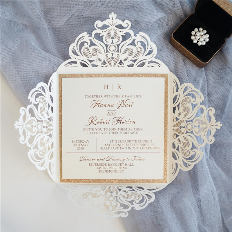 Klassische quadratische Laserdruck Metallic Hochzeitskarte WPL0019