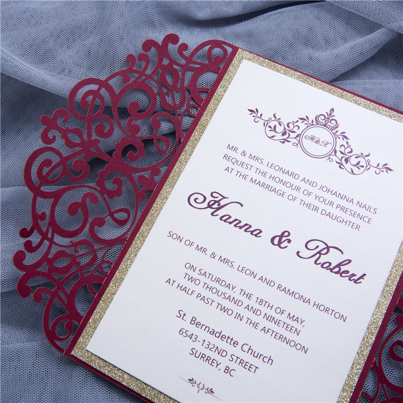 elfenbeinfarbene Festerfalz Hochzeitskarten mit Laserdruck Grosshandel WPL0041