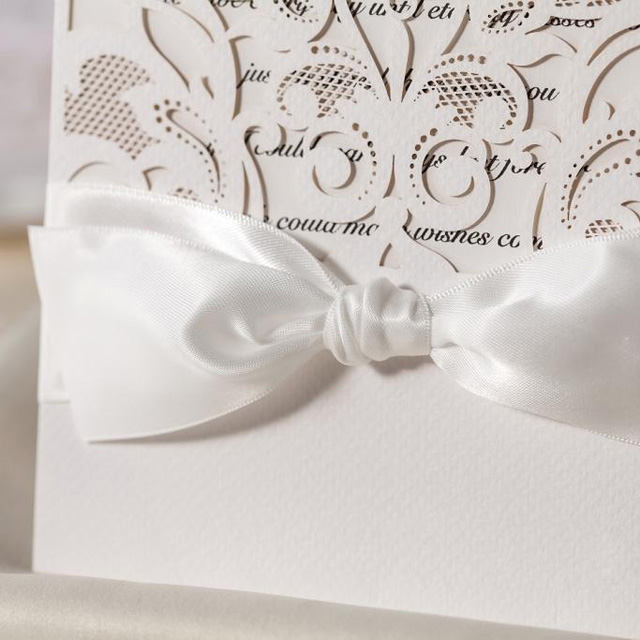 moderne metallic neue Hochzeitskarten in Laserdruck mit Satin Schleife WPL0025