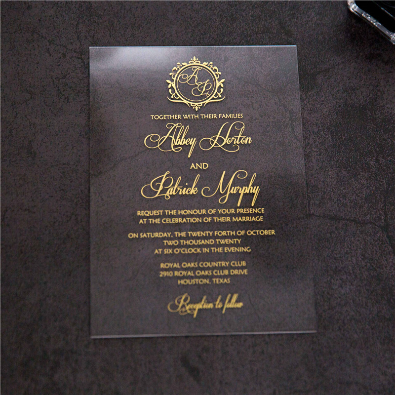 Acryl Siebdruck Goldene Einladungskarten zur Hochzeit ACR08