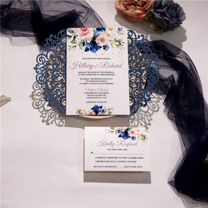 Florale Blumen Hochzeitskarten mit UV Druck CUPT12