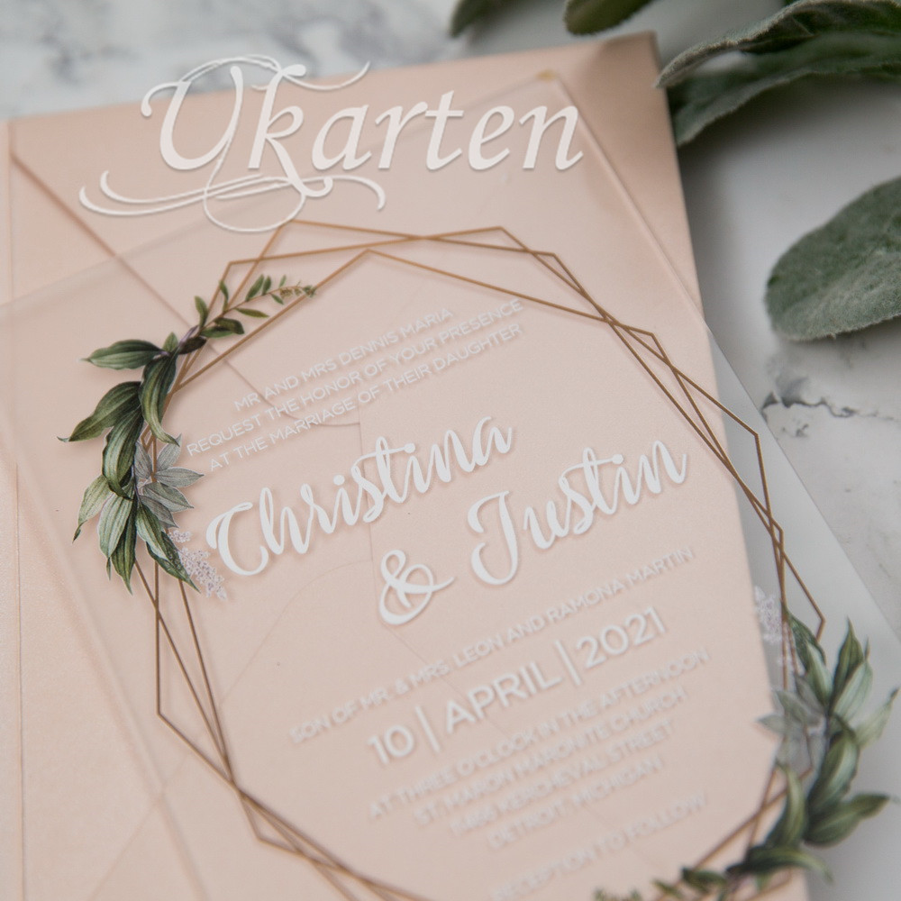 Matt-Acryl Greenery Hochzeitseinladungen mit UV Druck FACR02