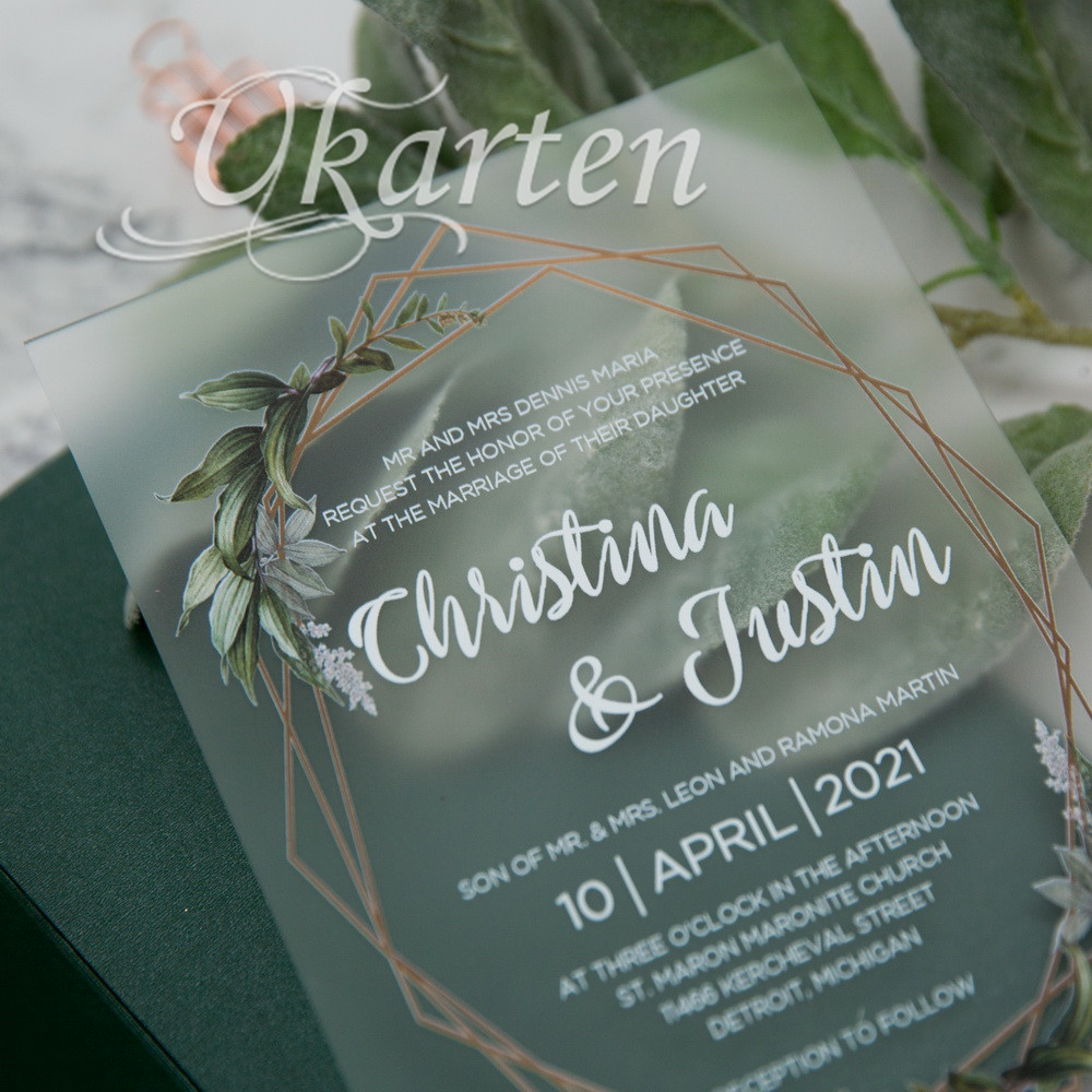 Matt-Acryl Greenery Hochzeitseinladungen mit UV Druck FACR02