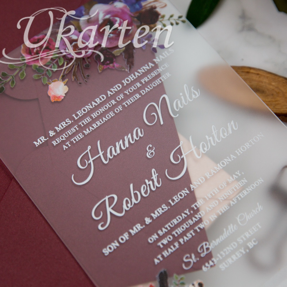 Matt-Acryl florale Hochzeitseinladungen mit UV Druck FACR03