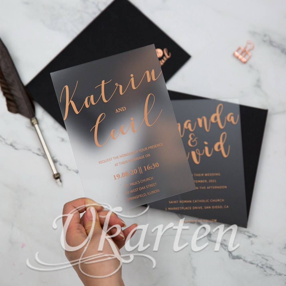 Rosegold Siebdruck Matt-Acryl Hochzeitseinladungen FACR04 - zum Schließen ins Bild klicken