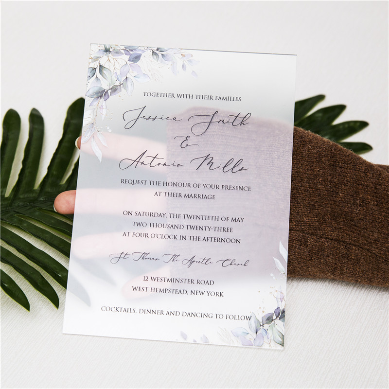 Greenery Matt Acryl Hochzeitseinladungen mit UV Druck FACR05