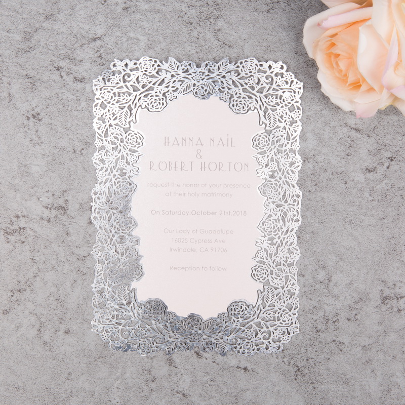 Rose Silber Foliendruck Lasercut Karte WFL0094F