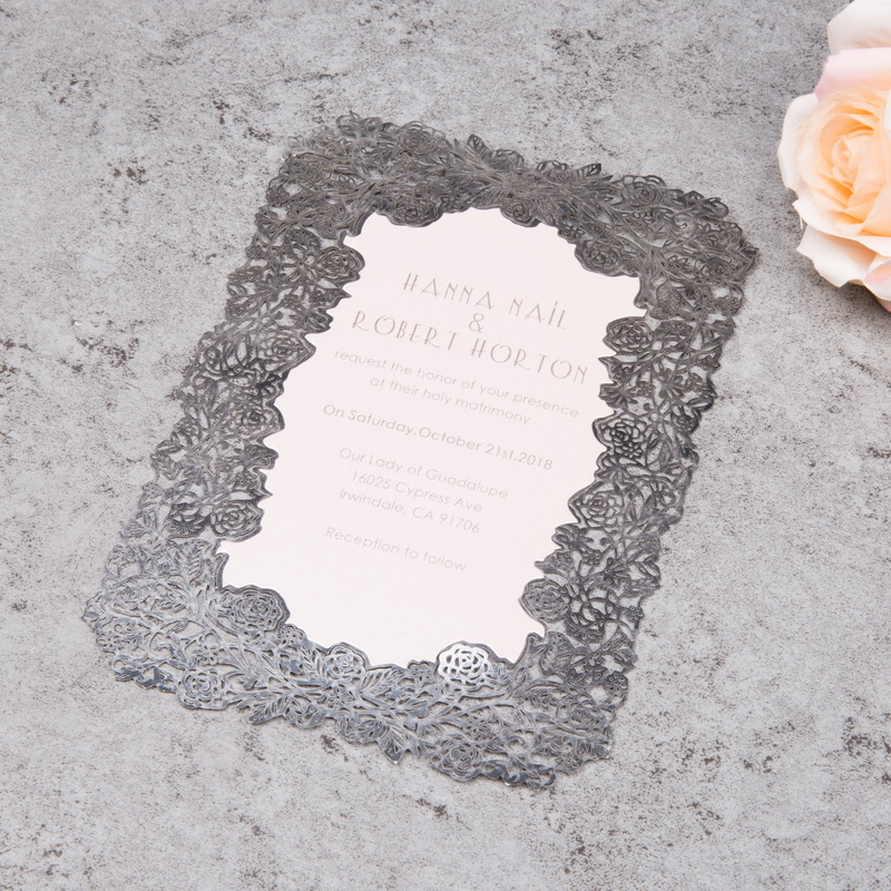 Rose Silber Foliendruck Lasercut Karte WFL0094F