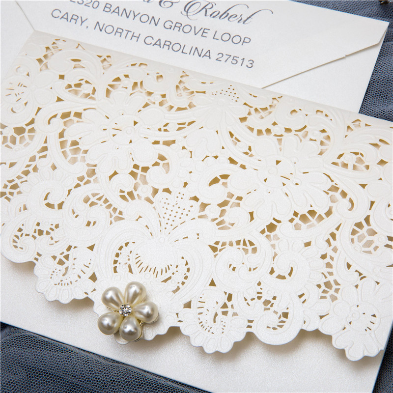 Lasercut Pocket Fold Einladungen zur Hochzeit WPFB2121