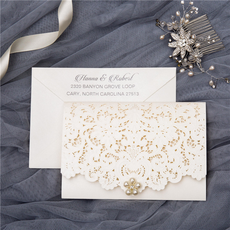 Lasercut Pocket Fold Einladungen zur Hochzeit WPFB2121