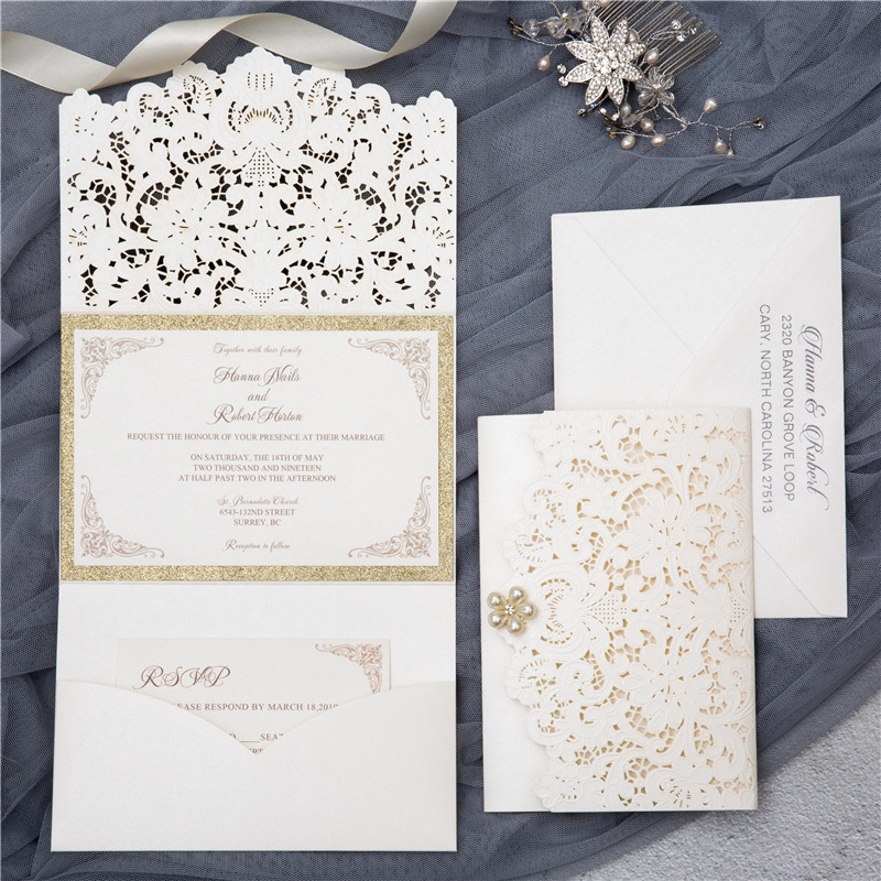 Lasercut Pocket Fold Einladungen zur Hochzeit WPFB2121