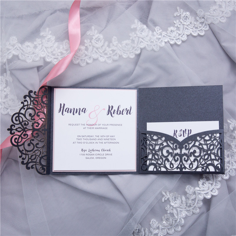 Lasercut Pocket Fold Einladungen zur Hochzeit WPFC2125