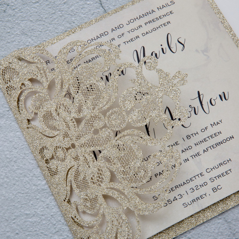 Glitter Papier Lasercut Einladungen Hochzeit WPFC2126G